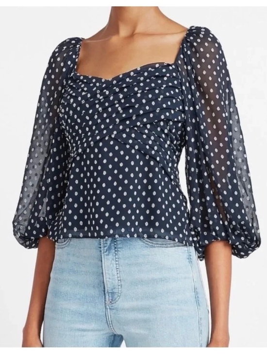 Express Tops - NWT Express Polka Dot Navy Babydoll Top size L